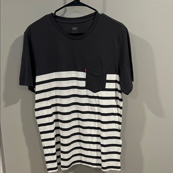 Levi's Men's Charcoal and White Striped Tee - Picture 1 of 5